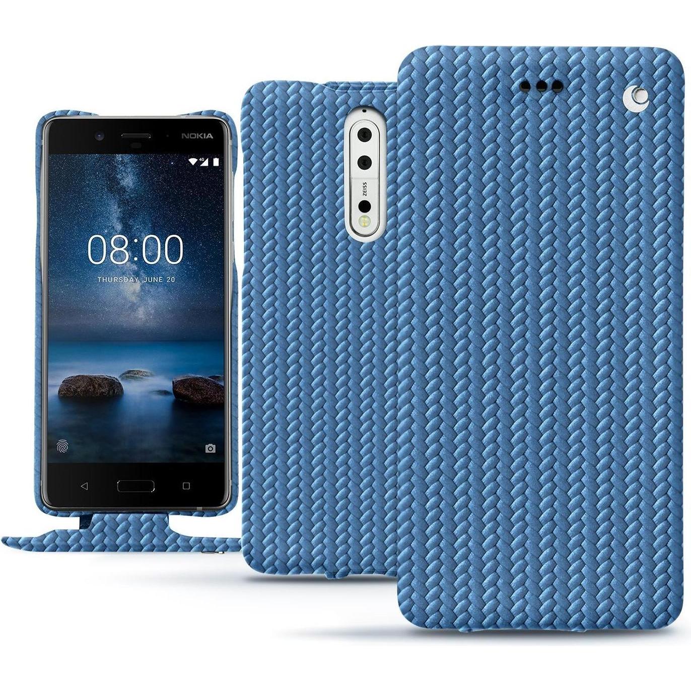 Thumbnail - Noreve Lederschutzhülle vertikal (Nokia 8), Smartphone Hülle, Blau