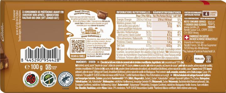 Nutritional values and ingredients Cailler Crunchy caramel (106 g)