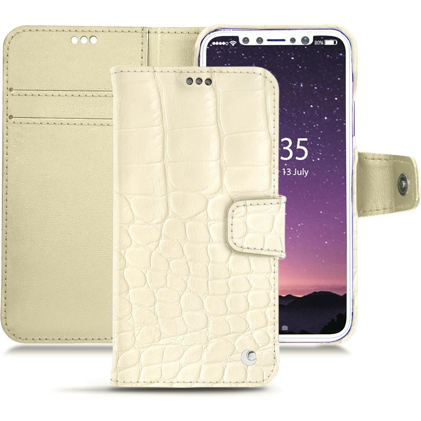 Noreve Lederschutzhülle Wallet (Apple iPhone XS), Smartphone Hülle, Weiss