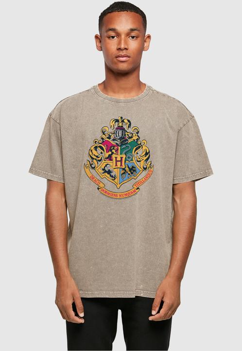 Produktbild Absolute Cult Harry Potter - Hogwarts Crest Gold Acid Washed Oversize Tee - 115283 (M)