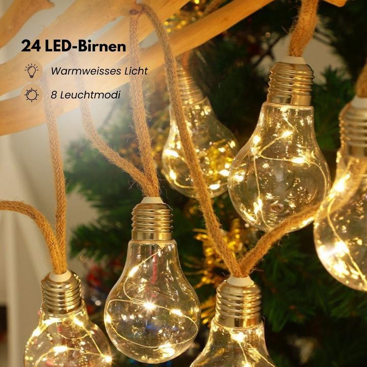 Image du produit Hermex LED-Hanfseil-Lichterkette Solar-Leuchtkette Gartenbeleuchtung Lampe (10 m)