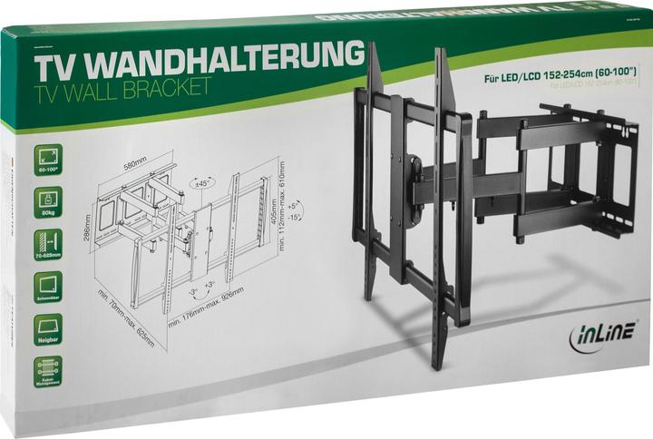 Actual product image InLine Mounting kit (wall mount) for flat panel - Black - Screen size: 15 (Wall, 80 kg, 60" - 100")