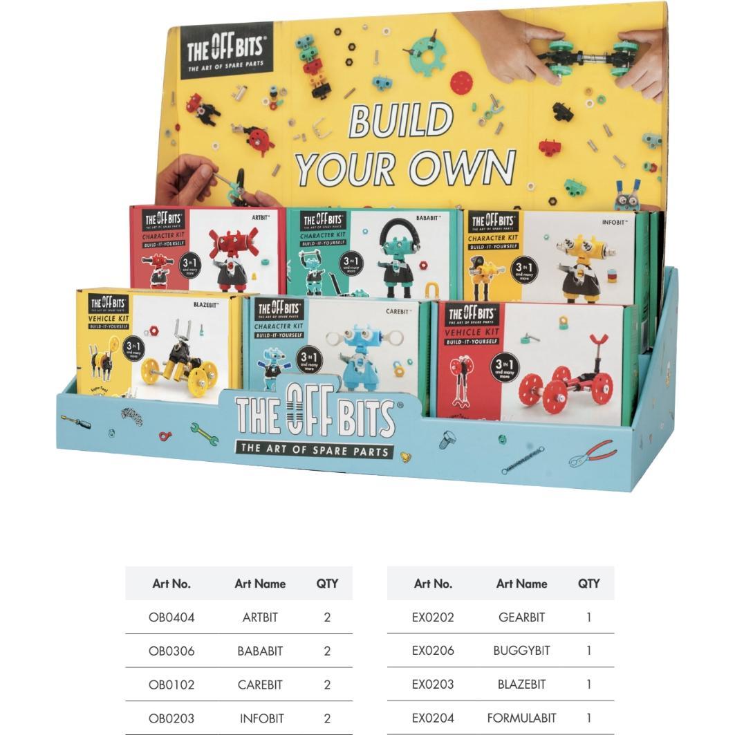 The Off Bits Retail Display filled -12 packs in display with sample, header, cutouts