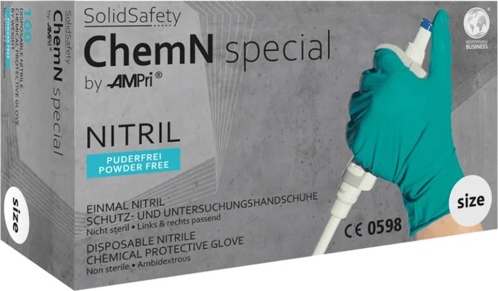 Actual product image Ampri Disposable glove SolidSafety ChemN Special size L green Nitrile EN 374, EN 455 PPE category III (L)