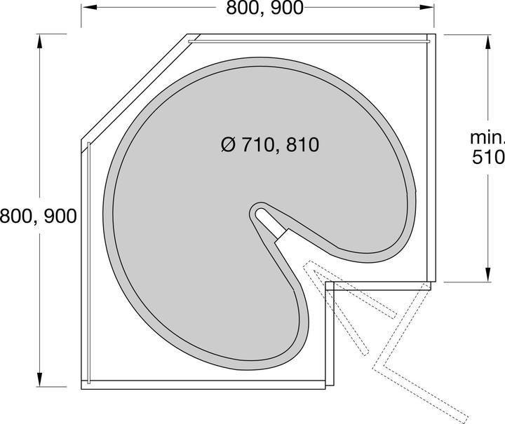 Actual product image Ninka Swivel shelf 3/4 circle - for ProArc KB 900mm kitchen corner unit, aluminium grey