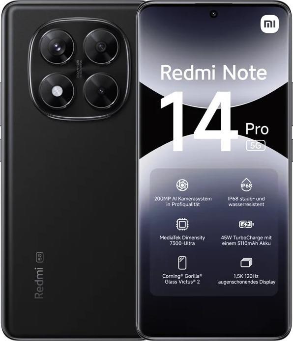 Actual product image Xiaomi Redmi Note 14 Pro 5G (256 GB, Black, 5G)