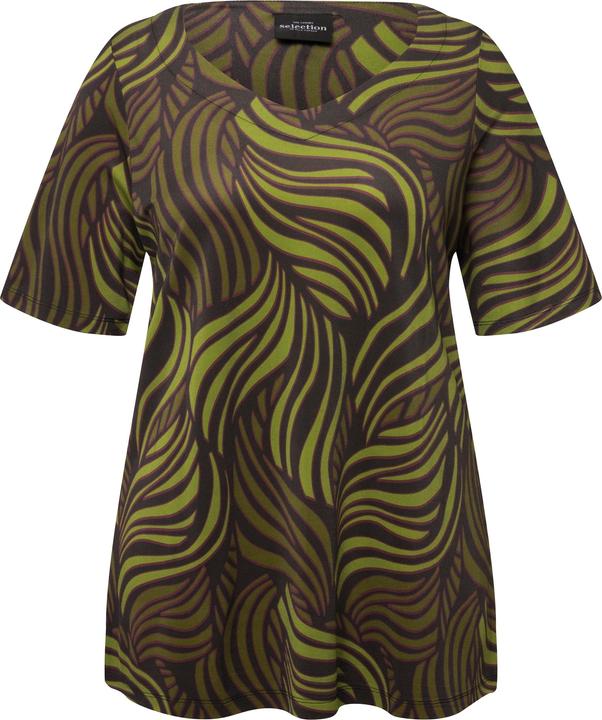 Immagine prodotto Ulla Popken Maglia in tessuto fluente con foglie di palma, scollo a cuore e mezze maniche (42, 44)