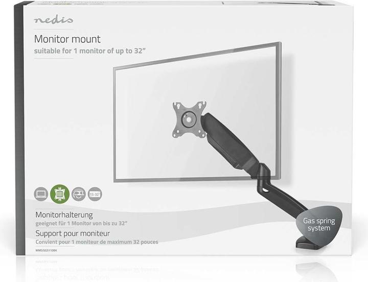 Actual product image Nedis Desk Monitor Holder | Gas Spring | 1 Screen(s) | 15 - 32 " | 75x75 / 100x100 | Vol (Table, 32")