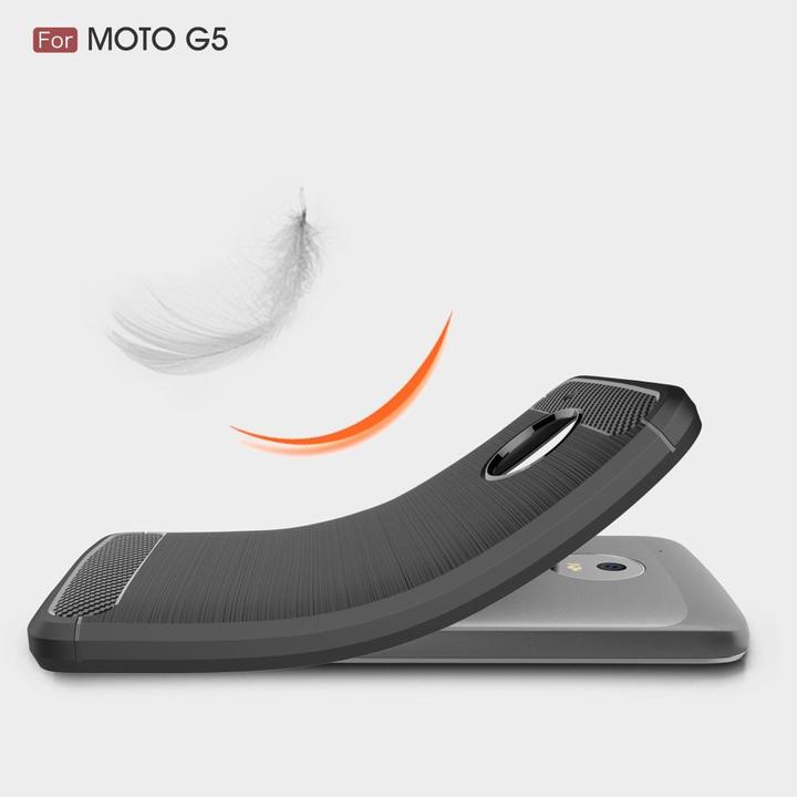 Produktbild König Design Motorola Moto G5 TPU Case Carbon Fiber Optik Brushed Motiv Schutz Hülle Grau Neu (Motorola Moto G5)