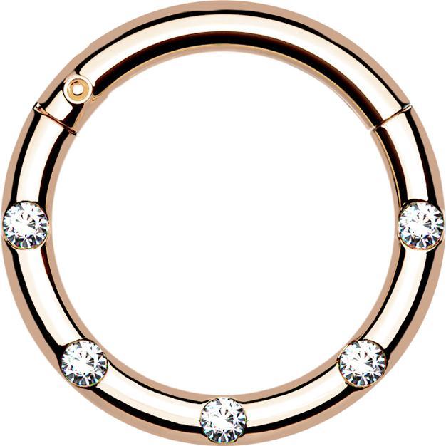 Actual product image Star Piercing Micro segment ring hinged rose gold front five crystals silver (without brass, Surgical steel 316L)