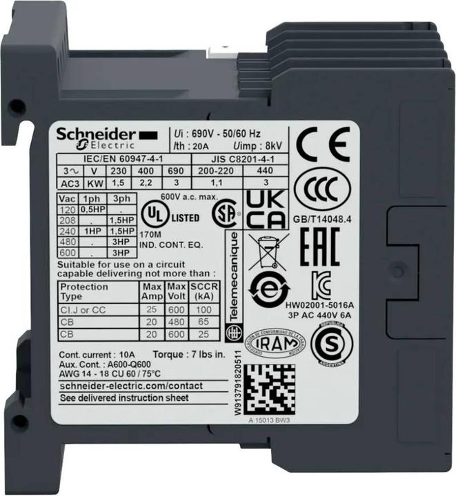 Produktbild Schneider Electric Leistungsschütz 220VAC 2,2kW 6A
