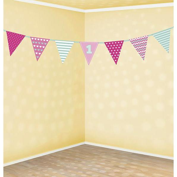 Thumbnail - Partydeco First birthday Paper Garland, pink and mint, 1.35m (1 pkt / 1 pc.)