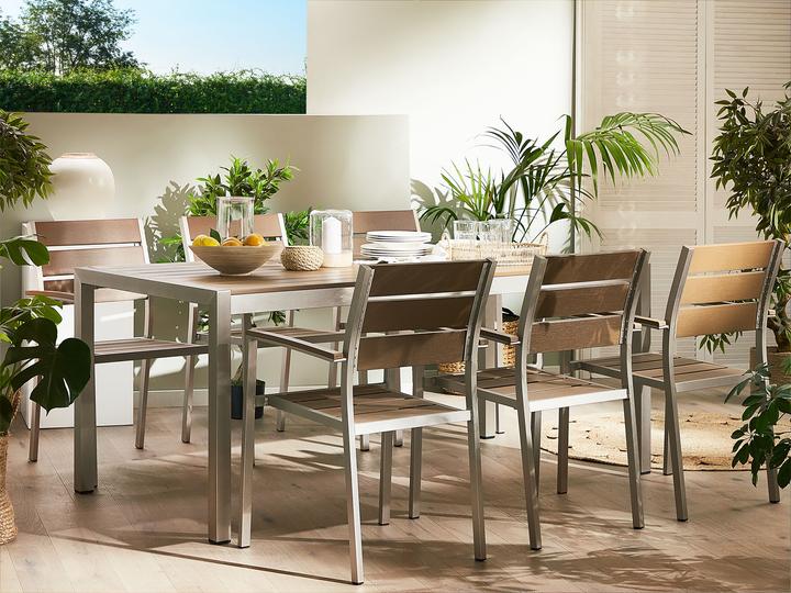 Produktbild Beliani Gartenmöbel Set Aluminium Kunstholz braun 6-Sitzer VERNIO (180 x 90 x 76 cm)