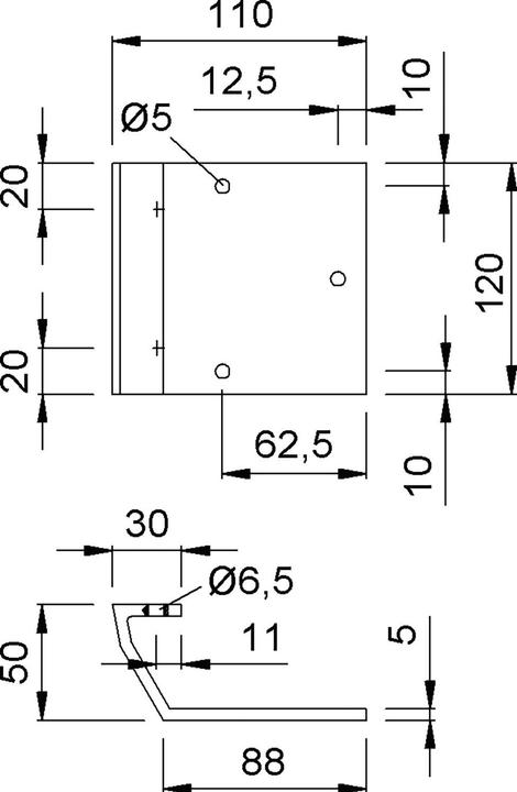 Actual product image Kws Bracket I - 120mm for on-site handle plates, silver anodised aluminium (Door handle)