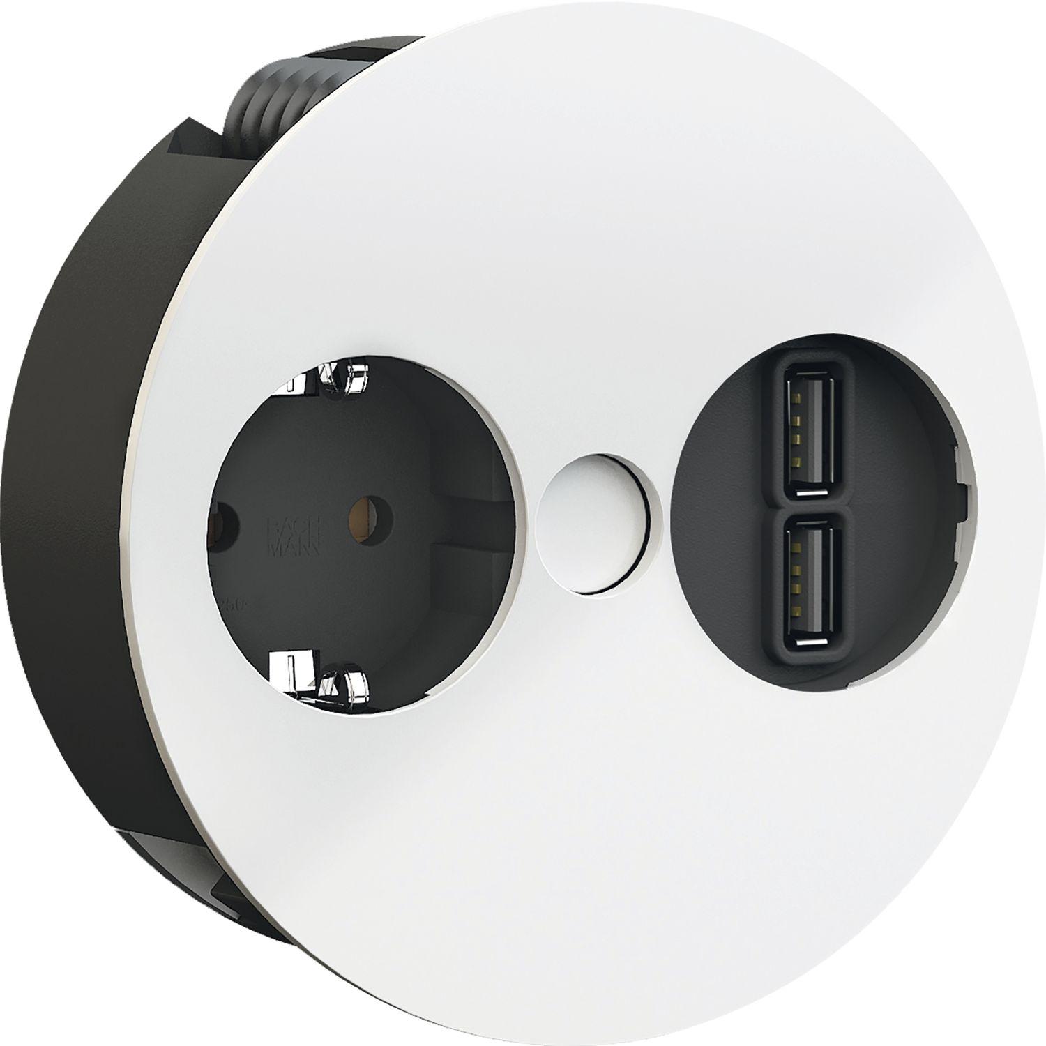 Bachmann, Steckdose, TWIST 1x Schutzkontakt AderendhUlsen USB-Charger Schutzkontaktmontagestecker weiss 2m