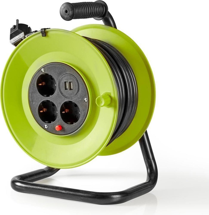 Actual product image Nedis Cable reel - 25 m - 3x 1.5 mm2 - thermal safety cut-out - Schuko and USB (25 m, 1.50 mm²)