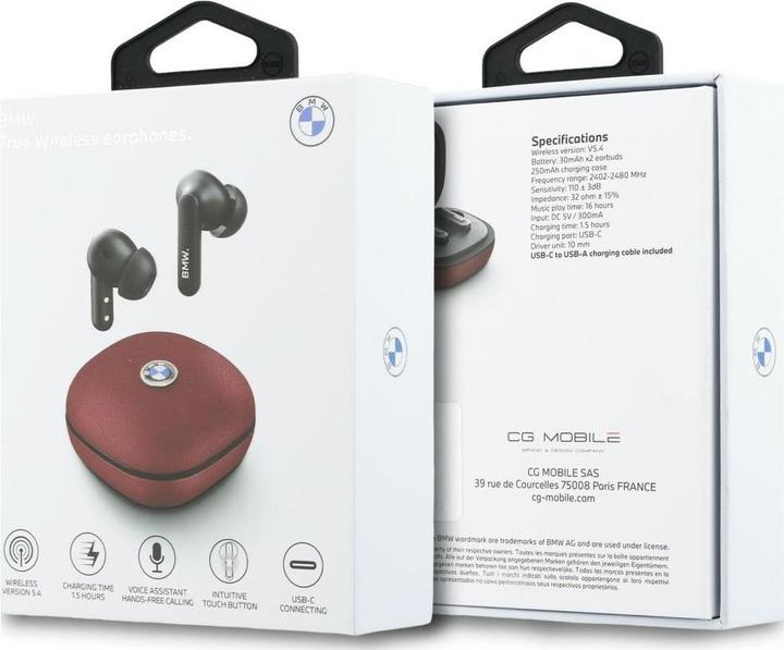 Actual product image BMW Headphones Bluetooth TWS Leather Metal Logo ENC red (Wireless)