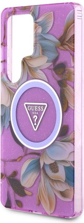 Immagine prodotto Guess Etui Glitter Flowers Triangle Buttons MagSafe do Samsung Galaxy S25 Ultra fioletowy (Samsung Galaxy S25 Ultra)