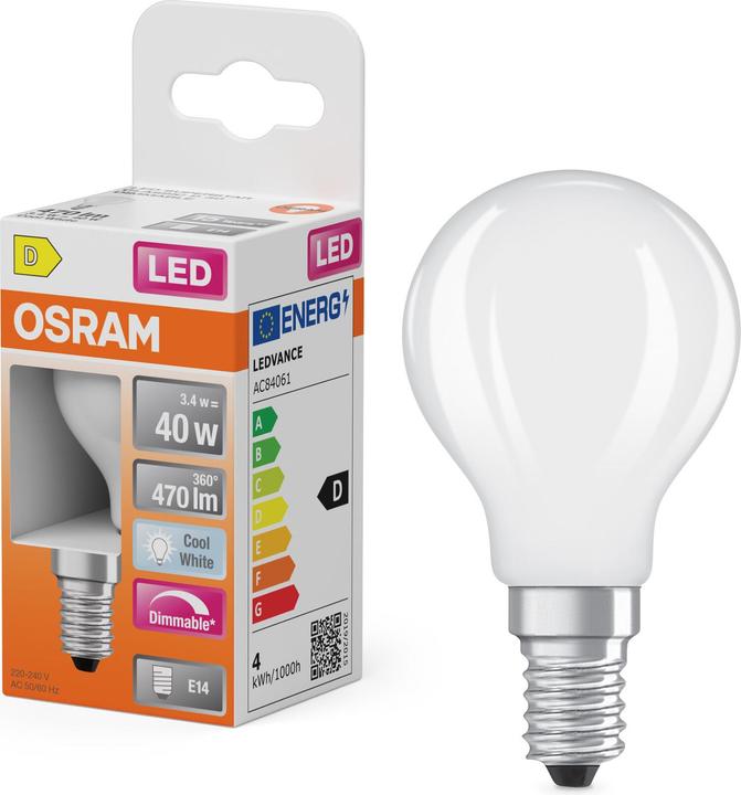 Image du produit Osram LED Superstar Classic P 40 Filament DIM 3.4W 840 Frosted E14 (E14, 470 lm, 6x)