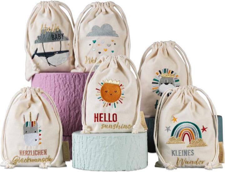 Image du produit Papierdrachen Sacs en lin anniversaire baleine set de 6 (Pochette cadeau, 6 x)