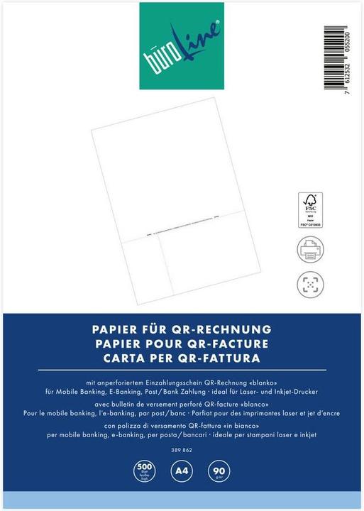 Immagine prodotto BüroLine Polizza di versamento QR-Codice A4 389862 90g, perforata/blank 500 pz. (500 x)