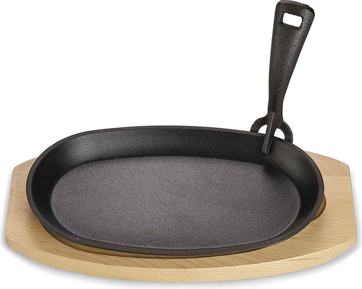 Echtwerk EW-GE-1346-4 Servierpfanne aus Gusseisen Kleine Grillpfanne mit Servierbrett (Grill pan, Cast iron)