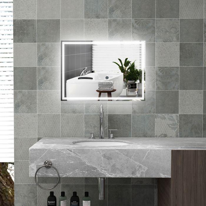 Produktbild Swisshandel24 Badspiegel, Badezimmerspiegel mit LED-Leuchte, 80 x 60 cm Wandspiegel beschlagfreier Lichtspiegel mi (50 x 70 x 4 cm)