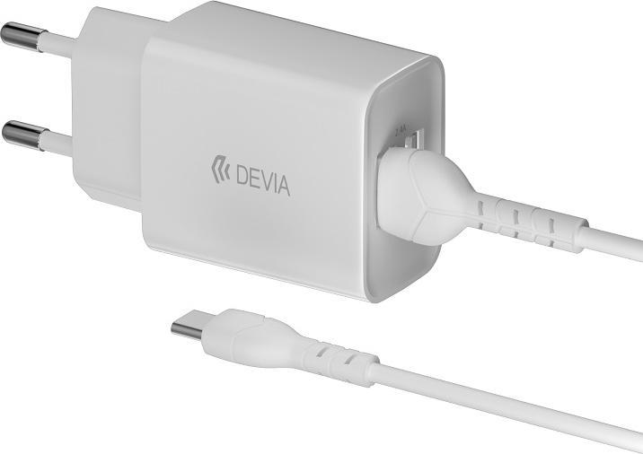 Devia wall charger Smart 2x USB 2,4A white + USB-C cable (2 ports)