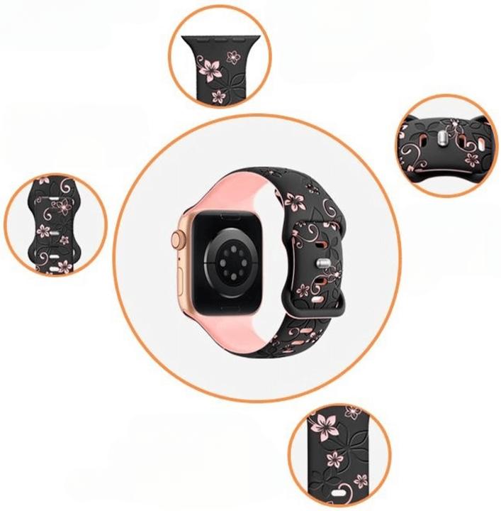 Actual product image Cover-Discount Apple Watch 44/45/46/49mm - Silicone Replacement Band Floral (Silicone)