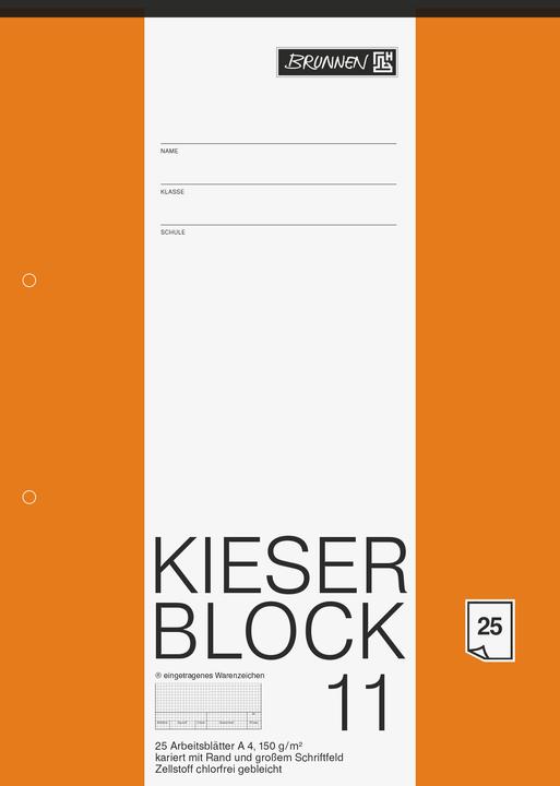 Produktbild Brunnen Arbeitsblock Kieserblock DIN A4 kariert Lineatur 11 (A4, Kariert)
