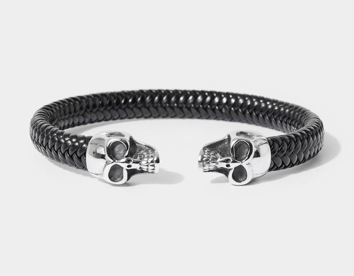 Immagine prodotto Joe Browns Woven Leather Skull Open Bracelet (Acciaio inossidabile, Cuoio)