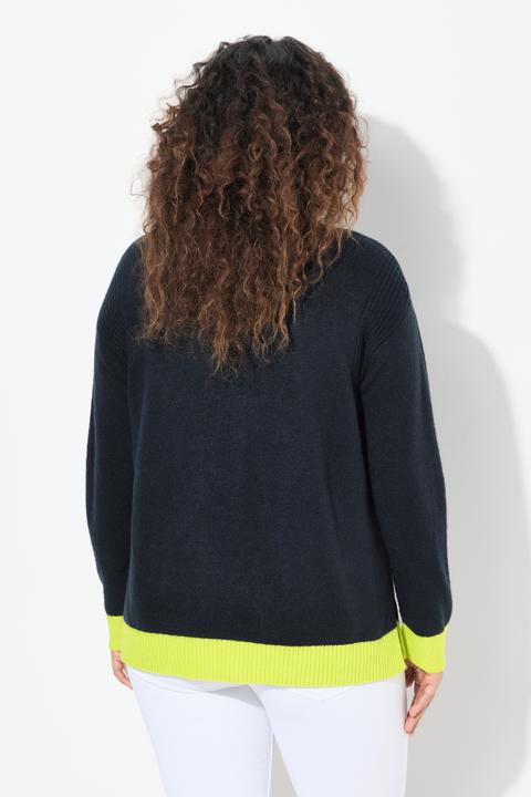 Immagine prodotto Ulla Popken Maglione con orli fluo, scollo a V e maniche lunghe (42, 44)