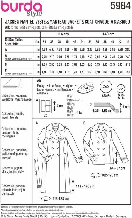 Produktbild Schnittmuster Kaban-Jacke & Trenchcoat