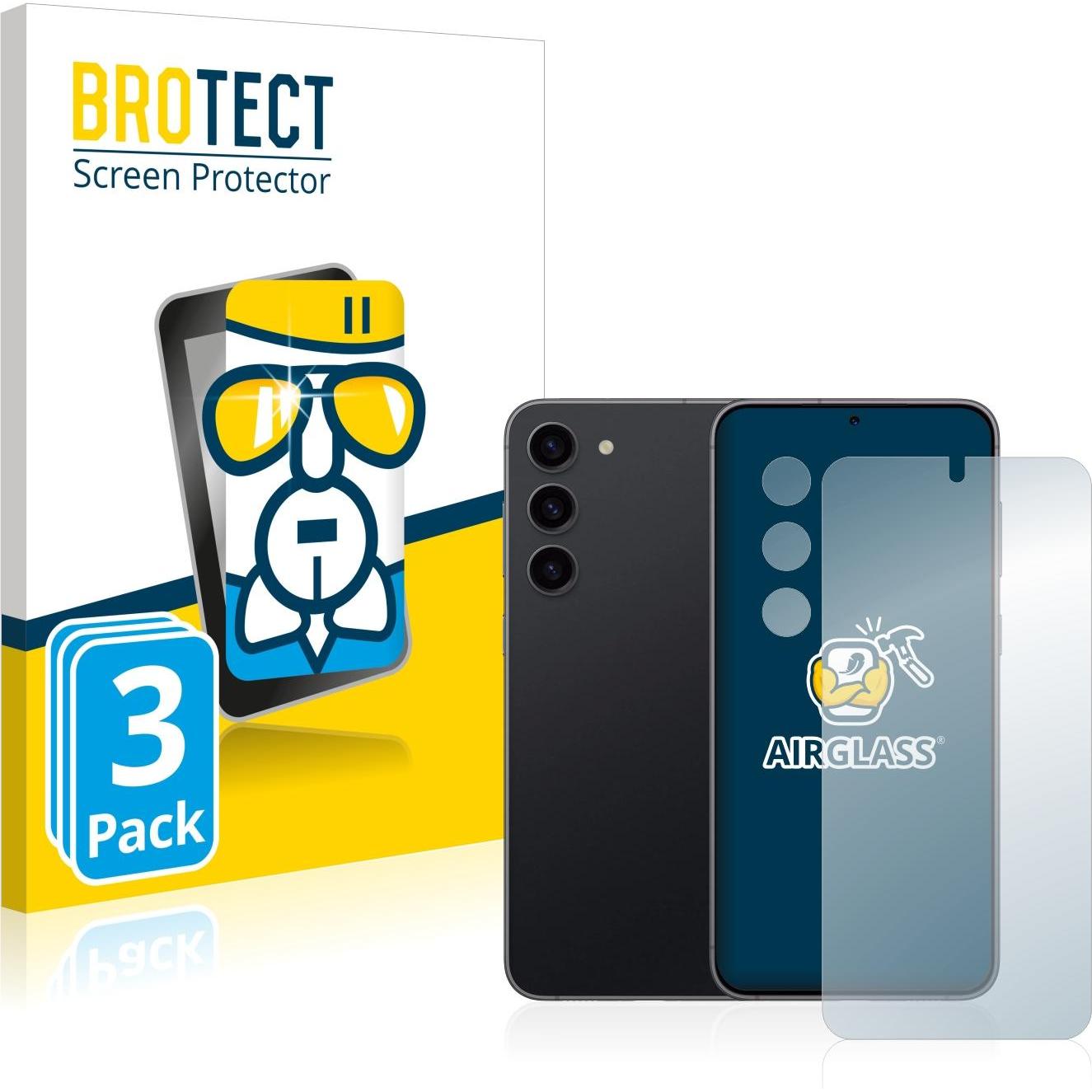 BROTECT AirGlass Panzerglasfolie (3 Stück, Samsung Galaxy S23), Smartphone Schutzfolie, Transparent