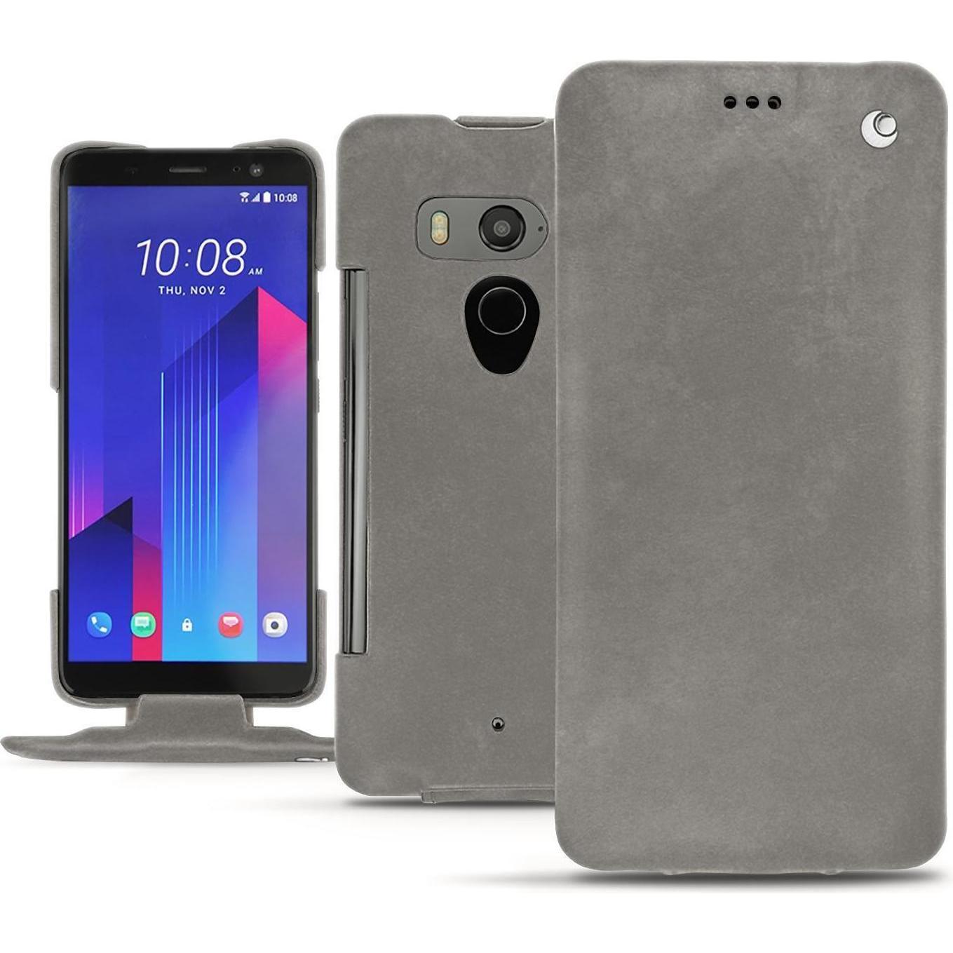 Noreve Lederschutzhülle vertikal (HTC U11+), Smartphone Hülle, Grau