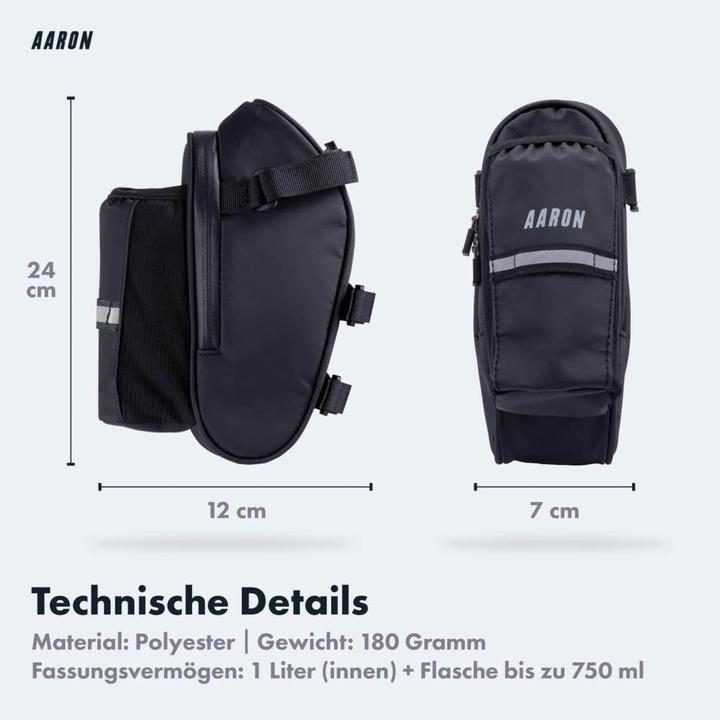Actual product image Aaron Bicycle Saddle Bag with Bottle Holder, Water Repellent Bike Bag with Reflector (10 l, Saddle bag)