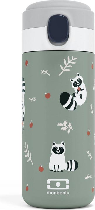 Actual product image Monbento Kids Insulated Bottle MB Pop Raccoon - 12 Oz - Leakproof - Hot/Cold Up to 12 Hours - Smal