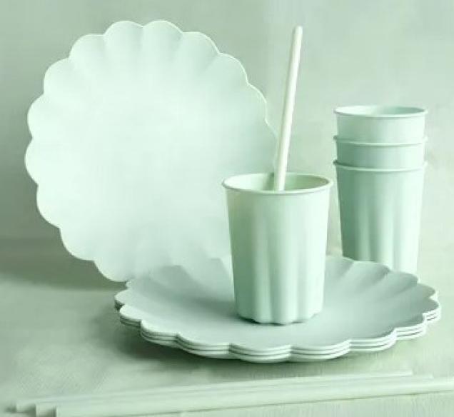 Actual product image Rubbermaid Plastikteller „Rüsche“ – Salbei - wiederverwendbar (4 x)