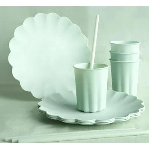 Thumbnail - Rubbermaid, Einweggeschirr, Plastikteller „Rüsche“ – Salbei - wiederverwendbar