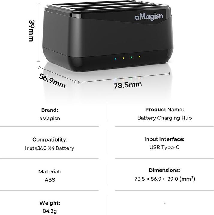 Image du produit aMagisn Station de charge de batterie 3 en 1 Insta360 X4 (X4)