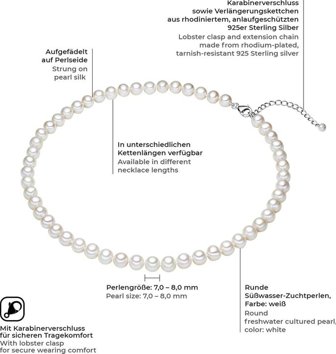 Produktbild Valero Pearls Damen Sterling Silber Süsswasser-Zuchtperle silber - 3866 (Sterling Silber, 60 cm)