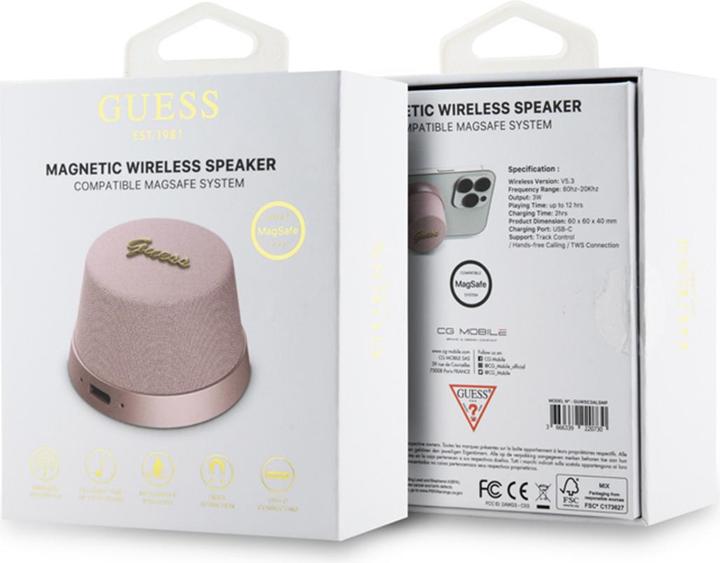 Actual product image Guess głośnik Bluetooth GUWSC3ALSMP Speaker Stand różowy/pink Magnetic Script Metal (12 h)
