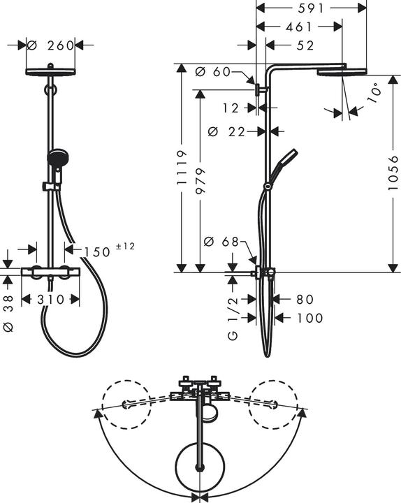 Actual product image hansgrohe Pulsify S Puro shower system 260, 1jet, Ecostat Fine, hand shower 3jet, EcoSmart