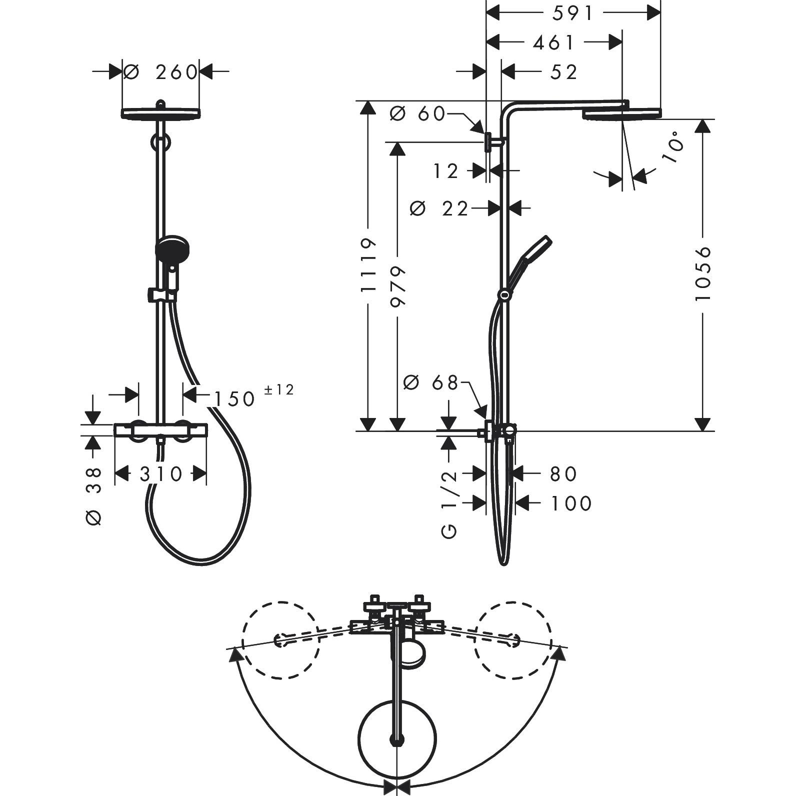 Thumbnail - hansgrohe, Duschsystem, Pulsify S Puro Duschsystem 260, 1jet, Ecostat Fine, Handbrause 3jet