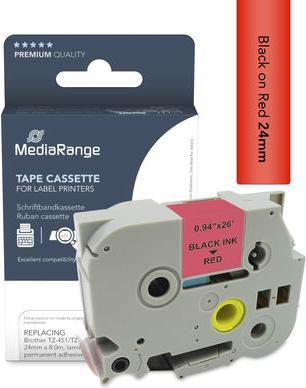 Produktbild MediaRange Schriftbandkassette schwarz auf rot 8m x 24mm (2.40 cm, Rot, Schwarz)