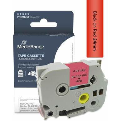 Thumbnail - MediaRange, Beschriftungsband, Schriftbandkassette schwarz auf rot 8m x 24mm (2.40 cm, Rot)