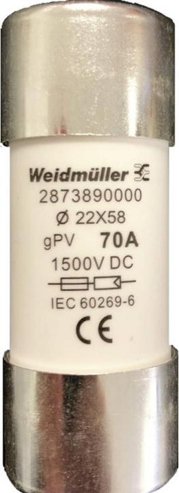 Actual product image Weidmüller 2873890000 FUSE WSFL 22X58 70A 1K5V GPV Miniature fuse Contents 10 pcs. (70 A)