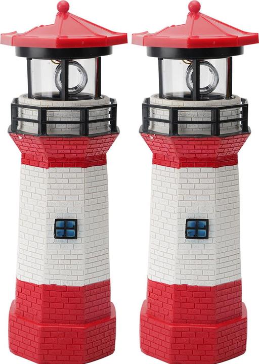 Produktbild Casativo 2er-Set Deko Leuchtturm mit LED-Leuchte & rotierendem Reflektor, solarbetrieben