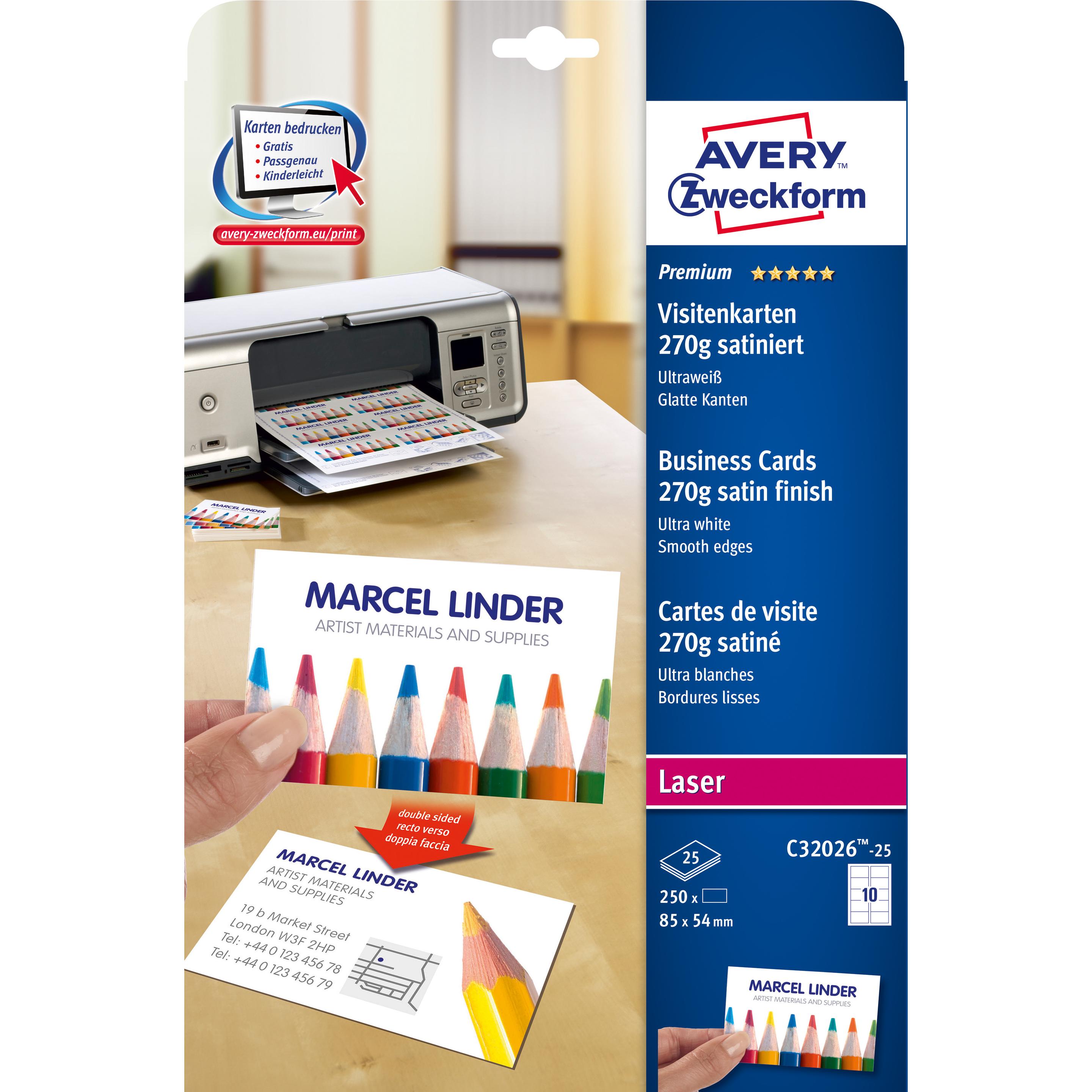 Avery, Kopierpapier, Premium Visitenkarten (270 g/m², 250 x, A4)