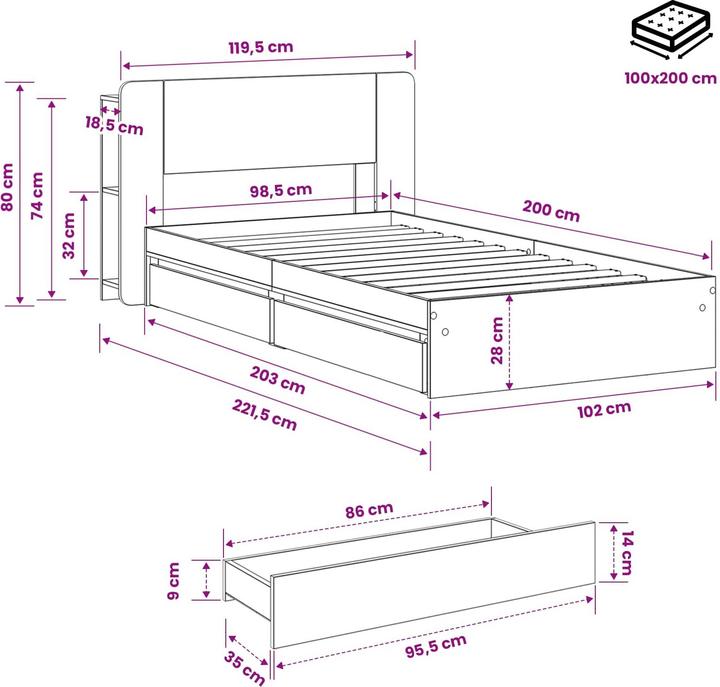 Produktbild vidaXL Bettrahmen (100 x 200 cm)